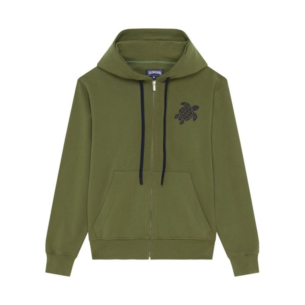Vilebrequin Men Organic Cotton Zip-Up Hoodie With Embroidered Turtle